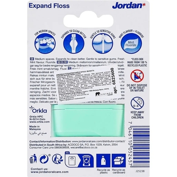 Зубна нитка-флос Jordan Expand Fresh, з фтором, м'ятою, воском і зубною пастою - Pampik - 3