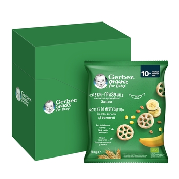 Снеки-грызунки пшенично-кукурузные Gerber Organic с бананом для детей от 10 месяцев, 28 г - Pampik - 3