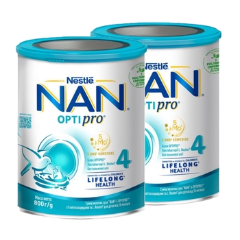 Суха молочна суміш NAN 4 OPTIPRO з 5 олігосахаридами та L. Reuteri для дітей від 18 місяців, 1600 г (2 уп. по 800 г) - Pampik