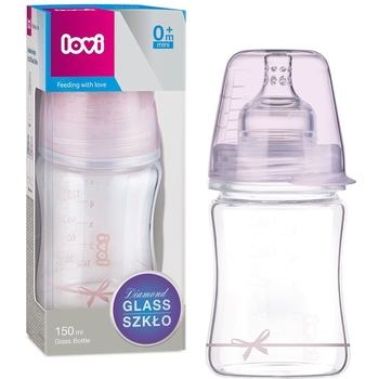 Бутылочка для кормления Lovi Diamond Glass Baby Shower girl, стеклянная, 150 мл, розовый (74/104girl) - Pampik - 2