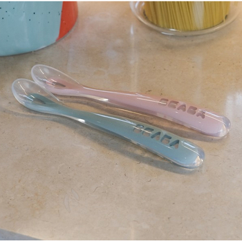 Набір силіконових ложок Beaba, 2 шт., рожевий, сірий (913469) - Pampik - 8