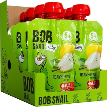 Пюре фруктове Bob Snail Яблуко-Груша, пастеризоване, 900 г (10 шт. по 90 г) - Pampik