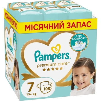 Підгузки на липучках Pampers Premium Care 7 (15+ кг), 108 шт. - Pampik