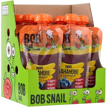 Пюре фруктове Bob Snail Банан-Чорниця, пастеризоване, 2.5 кг (10 шт. по 250 г) - Pampik