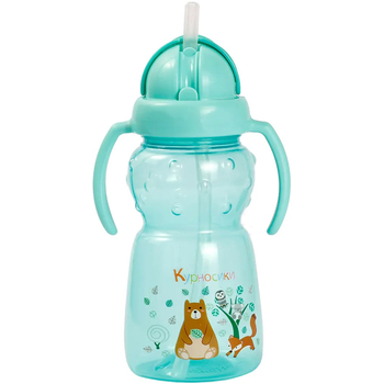Поильник-непроливайка Курносики с силиконовой трубочкой и ручками, 300 мл, салатовый (7024 сал) - Pampik - 2