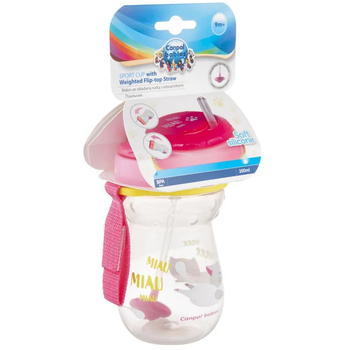 Чашка із силіконовою трубочкою і обтяжувачем Canpol Babies Котик, 350 мл, рожевий (56/521) - Pampik - 9