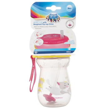 Чашка із силіконовою трубочкою і обтяжувачем Canpol Babies Котик, 350 мл, рожевий (56/521) - Pampik - 8
