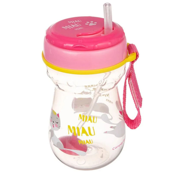 Чашка із силіконовою трубочкою і обтяжувачем Canpol Babies Котик, 350 мл, рожевий (56/521) - Pampik - 3