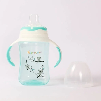 Поильник-непроливайка Курносики, с силиконовым носиком, с ручками, от 6 мес., 300 мл, бирюзовый (7027 сал) - Pampik - 3