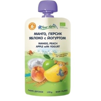 Пюре Fleur Alpine Манго-персик-яблуко з йогуртом, 120 г - Pampik