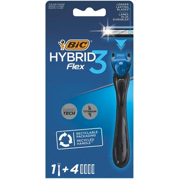 Станок для бритья BIC Flex 3 Hibrid, с 4 сменными картриджами, мужской - Pampik
