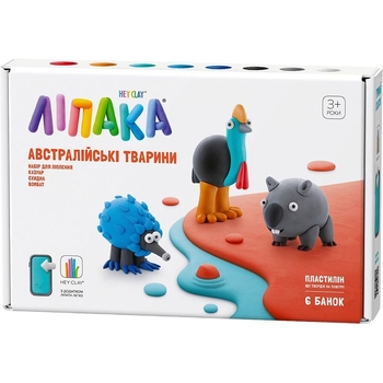 Набор самозатвердевающего пластилина Ліпака Австралийские животные: казуар, ехидна, вомбат (60051-UA01) - Pampik