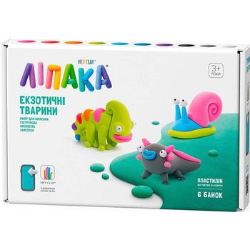 Набор самозатвердевающего пластилина Ліпака Экзотические животные: Хамелеон, гастропода, аксолотль 245 г (60049-UA01) - Pampik