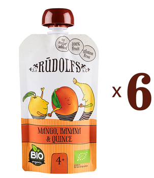 Набор фруктовых пюре Rudolfs Pouch Смузи Манго-Банан-Айва, 660 г (6 уп. по 110 г) - Pampik