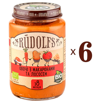 Набір пюре Rudolfs Овочі з макаронами та лососем, 1140 г (6 уп. по 190 г) - Pampik
