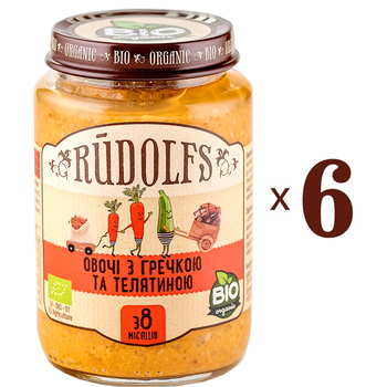 Набір пюре Rudolfs Овочі з гречкою і телятиною, 1140 г (6 уп. по 190 г) - Pampik