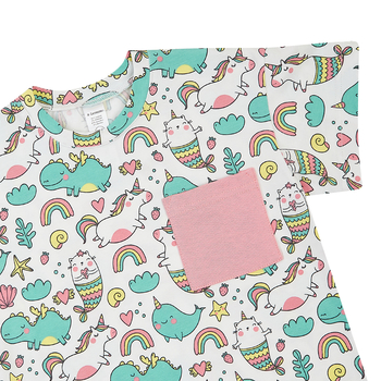 Футболка Garnamama Unicorn t-shirt oversize+ кишення гумка 134-140 Білий Рожевий (1001933.1353411) - Pampik - 3