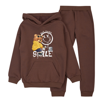 Спортивний костюм на флісі Garnamama Basic Hoodie soft принт 122 Коричневый (1035095.1397876) - Pampik