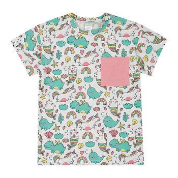 Футболка Garnamama Unicorn t-shirt oversize+ кишення гумка 122-128 Білий Рожевий (1001932.1353411) - Pampik