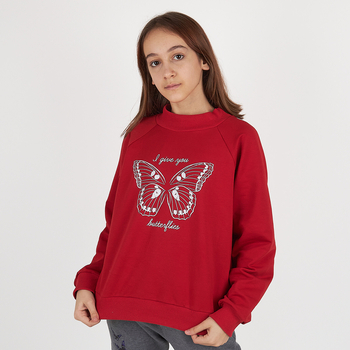 Світшот Garnamama Sweatshirt Butterflies 2-х нитка 164 Красный (975987.1331305) - Pampik