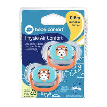 Пустышка силиконовая Bebe Confort Physio Air, анатомическая, 0-6 мес., 2 шт., синий и оранжевый (3104201770) - Pampik - 3