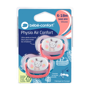 Пустушка силіконова Bebe Confort Physio Air, анатомічна, 6-18 міс., 2 шт., рожевий та жовтий (3104201920) - Pampik - 3