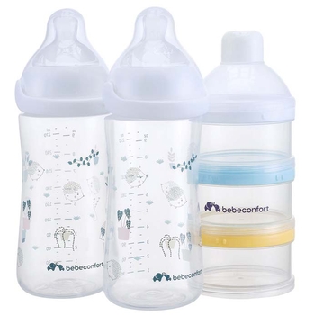 Набор для кормления Bebe Confort Emotion Physio Urban Garden: 2 бутылочки 270 мл + диспенсер, белый (3102209180) - Pampik