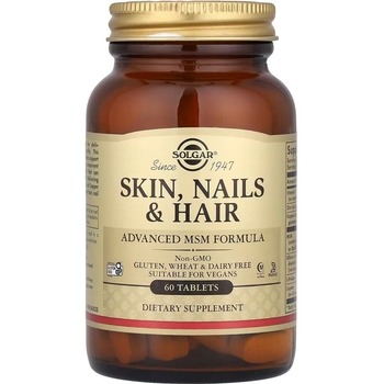 Комплекс вітамінів та мінералів Solgar Skin, Nails & Hair Advanced MSM, 60 таблеток - Pampik