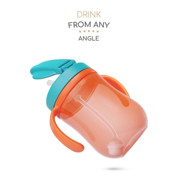 Поїльник Baboo Sea Life із силіконовою соломинкою та гравітаційною кулькою, 9+ міс., 300 мл, помаранчевий (8-132) - Pampik - 2