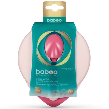 Мисочка Baboo с крышкой и ложечкой, 6+ мес, розовый (9-027) - Pampik - 4