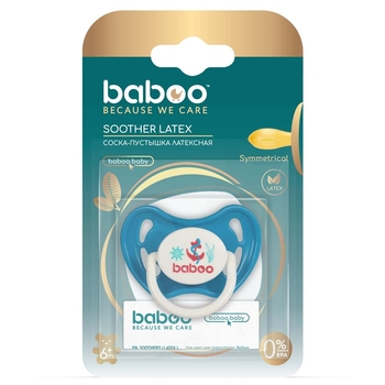 Пустышка симметричная Baboo Marine латекс, голубой, 6+ мес. (5-041) - Pampik - 4