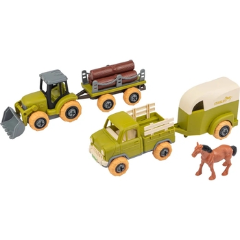 Игровой набор-конструктор OTAMANKO Веселый хутор: трактор з прицепом, грузовик с прицепом и конь (532.01.66) - Pampik