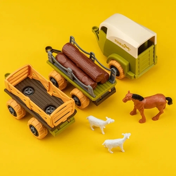 Ігровий набір-конструктор OTAMANKO Веселий хутір: трактор з двома причепами, кінь та вівці (532.01.65) - Pampik - 6