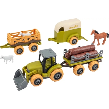 Ігровий набір-конструктор OTAMANKO Веселий хутір: трактор з двома причепами, кінь та вівці (532.01.65) - Pampik