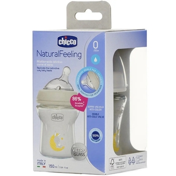 Пляшечка скляна Chicco Natural Feeling C силіконовою соскою, 150 мл (81211.30) - Pampik - 3