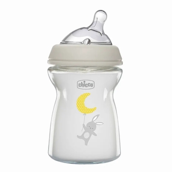 Пляшечка скляна Chicco Natural Feeling c силіконовою соскою, 250 мл (81221.30) - Pampik