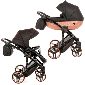 Універсальна коляска 2в1 Junama Mirror Satin 02, чорний/мідна рама (J-MS-02) - Pampik