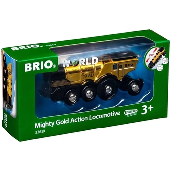 Могутній золотий локомотив для залізниці Brio на батарейках (33630) - Pampik - 4