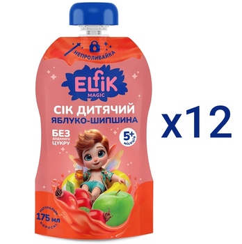 Сік дитячий Elfik Magic Яблуко-Шипшина, 2100 мл (12 шт. по 175 мл) - Pampik