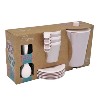 Набор посуды Tigres Relax в коробке, 19 элементов, пудрорвый (39804) - Pampik