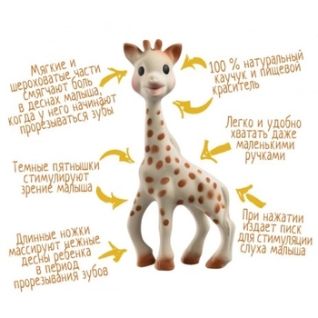 Іграшка-прорізувач Vulli Жирафа Софі Sо Pure, 18 см, білий з коричневим (616331) - Pampik - 3
