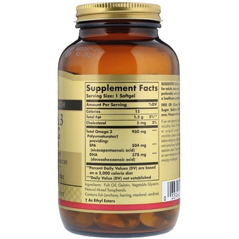 Рыбий жир Solgar Omega-3 EPA, DHA 950 мг, 100 желатиновых капсул - Pampik - 2