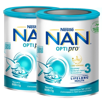 Суха молочна суміш NAN Optipro 3 з 5 олігосахаридами та L. Reuteri, для дітей від 12 місяців, 1.6 кг (2 шт. по 800 г) - Pampik
