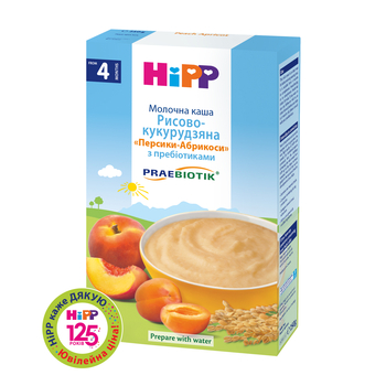 Молочна каша HiPP Рисово-кукурудзяна Персик-Абрикос, 250 г - Pampik