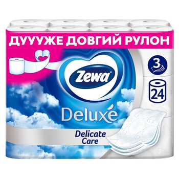 Туалетний папір Zewa Deluxe Білий, тришаровий, 24 рулони - Pampik