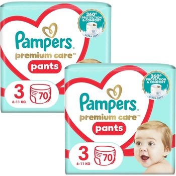 Уцінка. Набір підгузків-трусиків Pampers Premium Care Pants 3 (6-11 кг), 140 шт. (2 уп. по 70 шт.) - Pampik