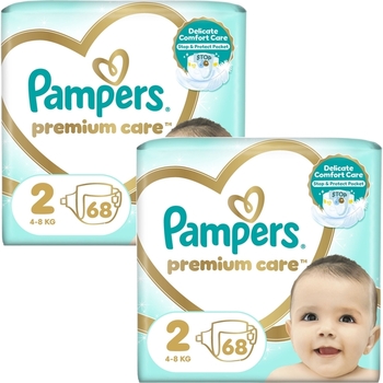 Набір підгузків на липучках Pampers Premium Care 2 (4-8 кг), 136 шт. (2 уп. по 68 шт.) - Pampik