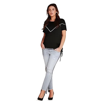 Джинси Noppies укорочені, з потертостями та трикотажною вставкою для живота, р.44, блакитний джинс (S0745/28946) - Pampik - 4