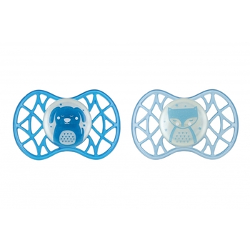 Силіконова симетрична пустушка Nuvita Air55 Explorer Собачка та Лисиця, світиться у темряві, 6-12 міс., 2 шт. (NV7087GM) - Pampik