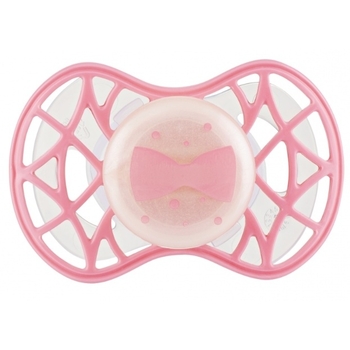 Силіконова ортодонтична пустушка Nuvita Air55 Cool Бант, світиться в темряві, 6-12 міс., рожевий (NV7084GF) - Pampik